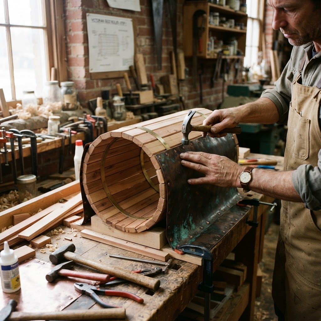 Vintage Patinated Copper Victorian Steam Engine Seed Boiler — step 1