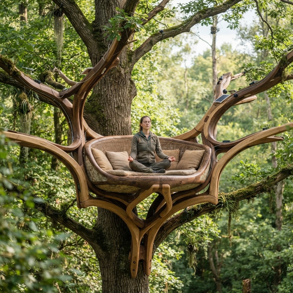 Bespoke Treetop Dendritic Mycelium-Infused Phyto-Atmospheric Sap-Flow Canopy Isotherm-Mapping Meditation Plinth