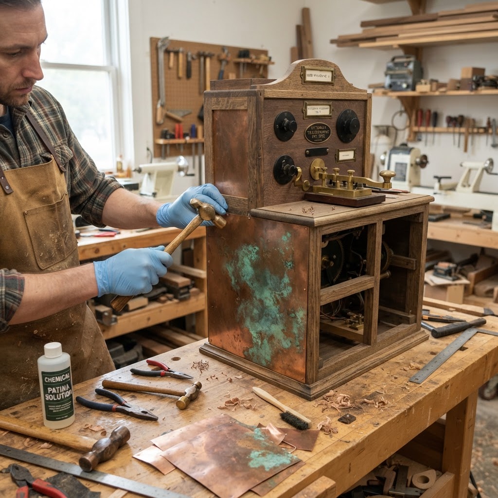 Vintage Patinated Copper Victorian Telegraphic Morse Code Seed Station — step 2