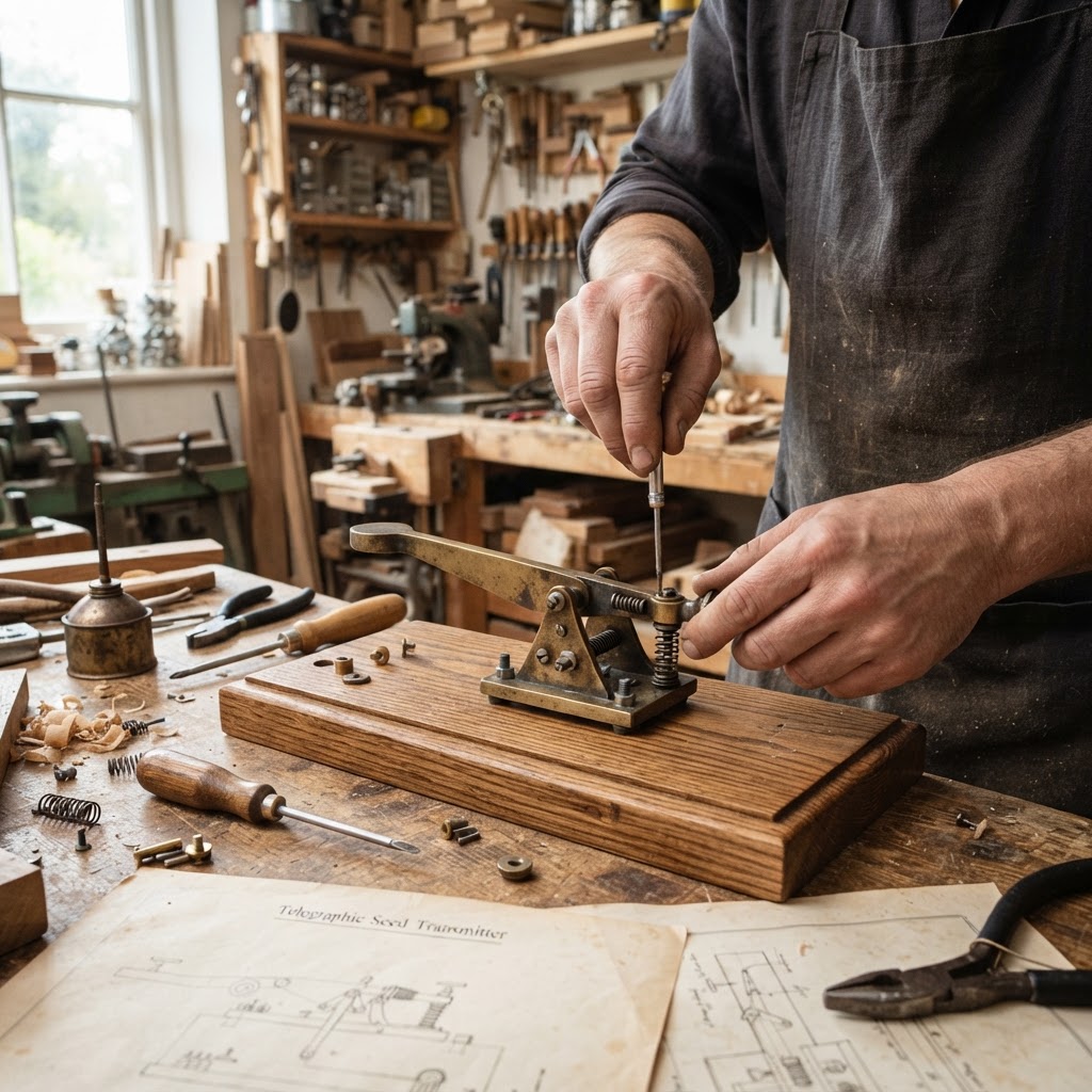 Vintage Patinated Copper Victorian Telegraphic Morse Code Seed Transmitter — step 3