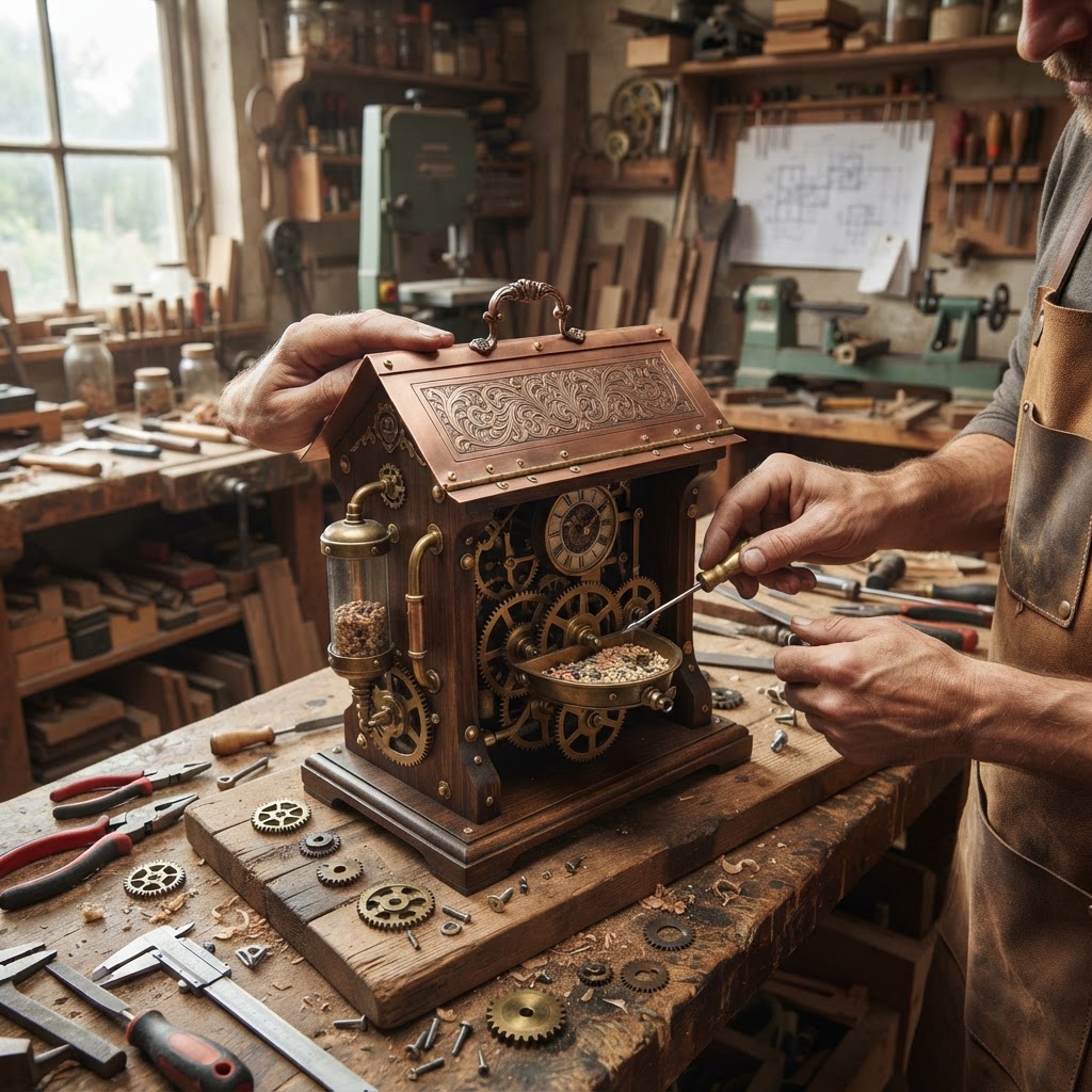 Steampunk Victorian Brass-Gear Seed-Dispensing Clockwork Feeder — step 4