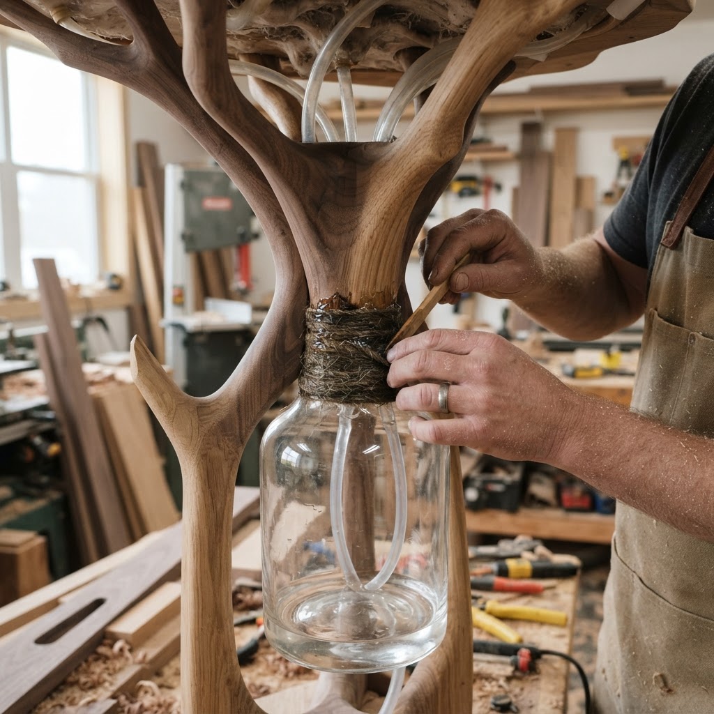 Bespoke Treetop Dendritic Mycelium-Infused Phyto-Baric Sap-Flow Canopy Dew-Condensing Nightstand — step 3