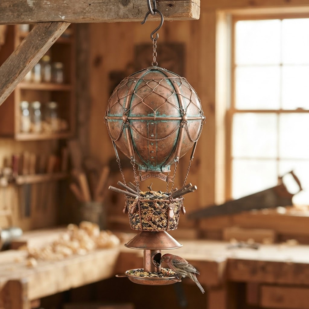 Vintage Patinated Copper Hot Air Balloon Seed Orb