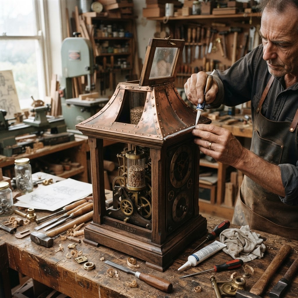 Vintage Patinated Copper Victorian Clockwork Chronometer Seed Escapement — step 4