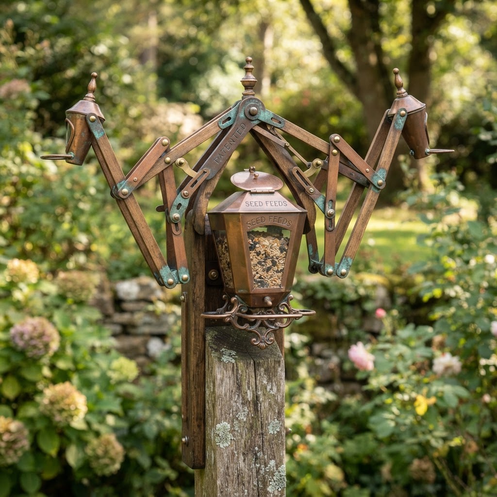 Vintage Patinated Copper Victorian Drafting Pantograph Seed Feeder