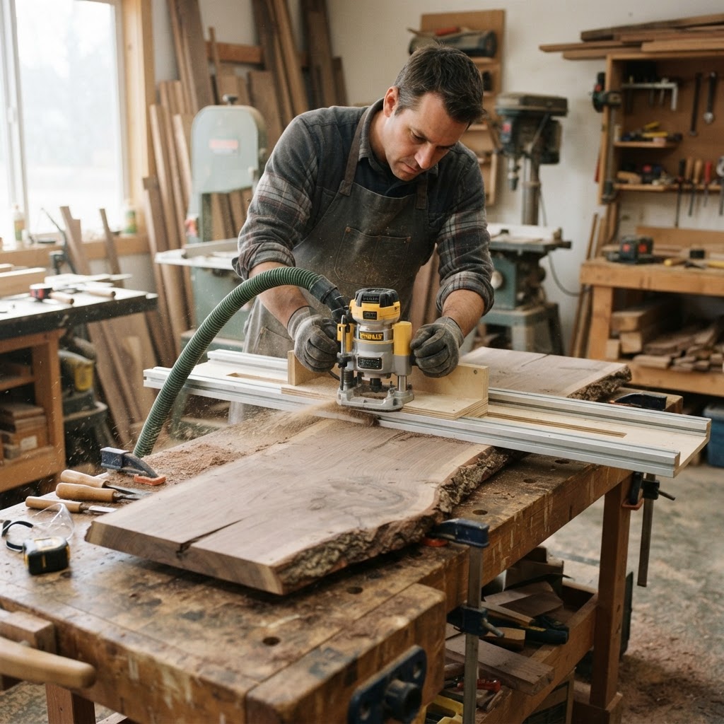 Rustic Live-Edge Slab Floating River Seed Trough — step 1