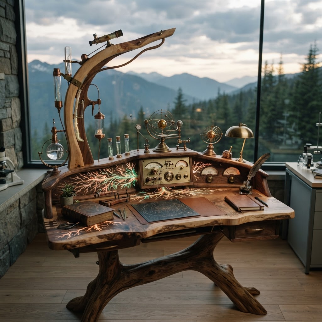 Bespoke Treetop Dendritic Mycelium-Infused Phyto-Galvanic Sap-Flow Canopy Zephyr-Orrery Writing Bureau