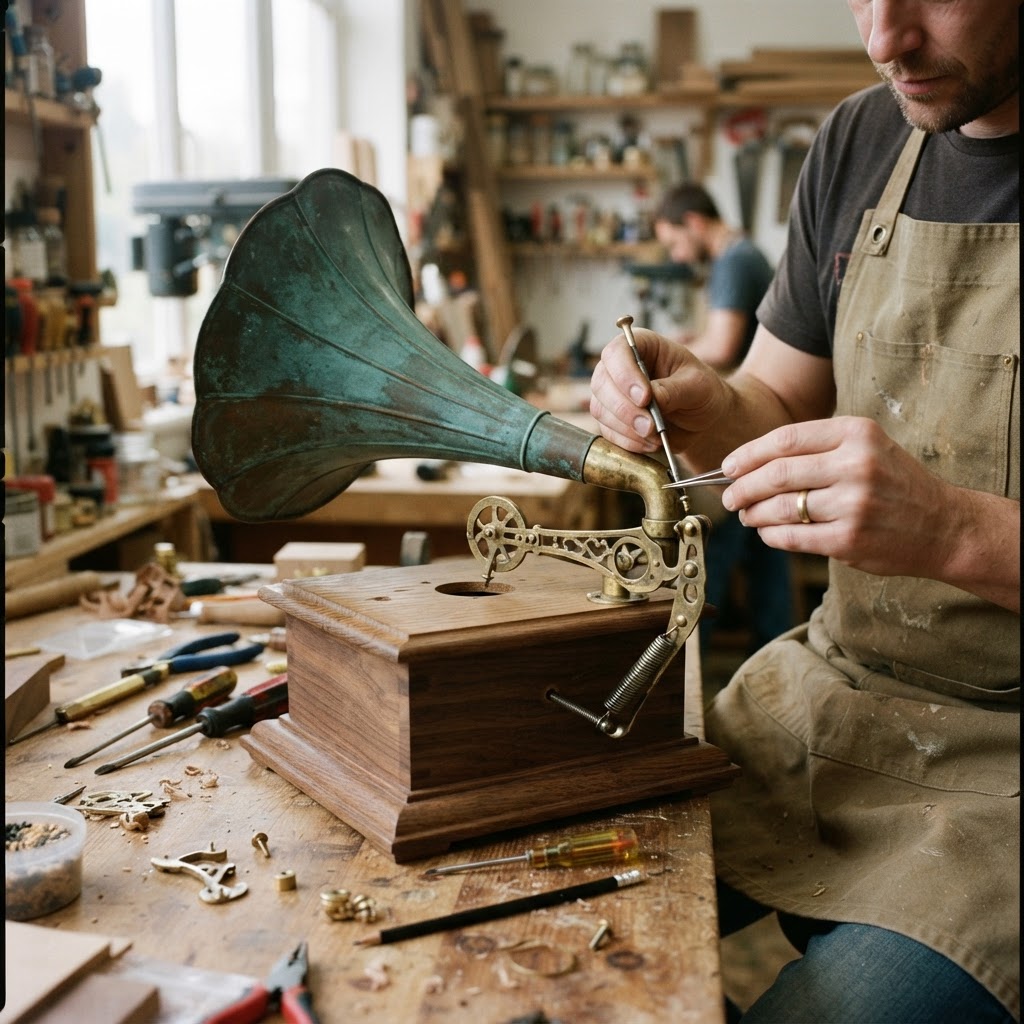 Vintage Patinated Copper Gramophone Seed Horn — step 3