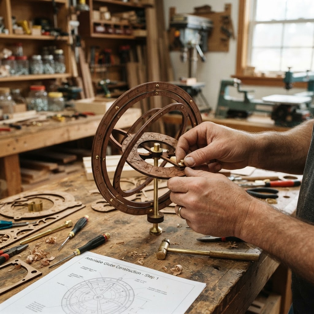 Vintage Brass Ornate Astrolabe Seed Celestial Globe — step 1