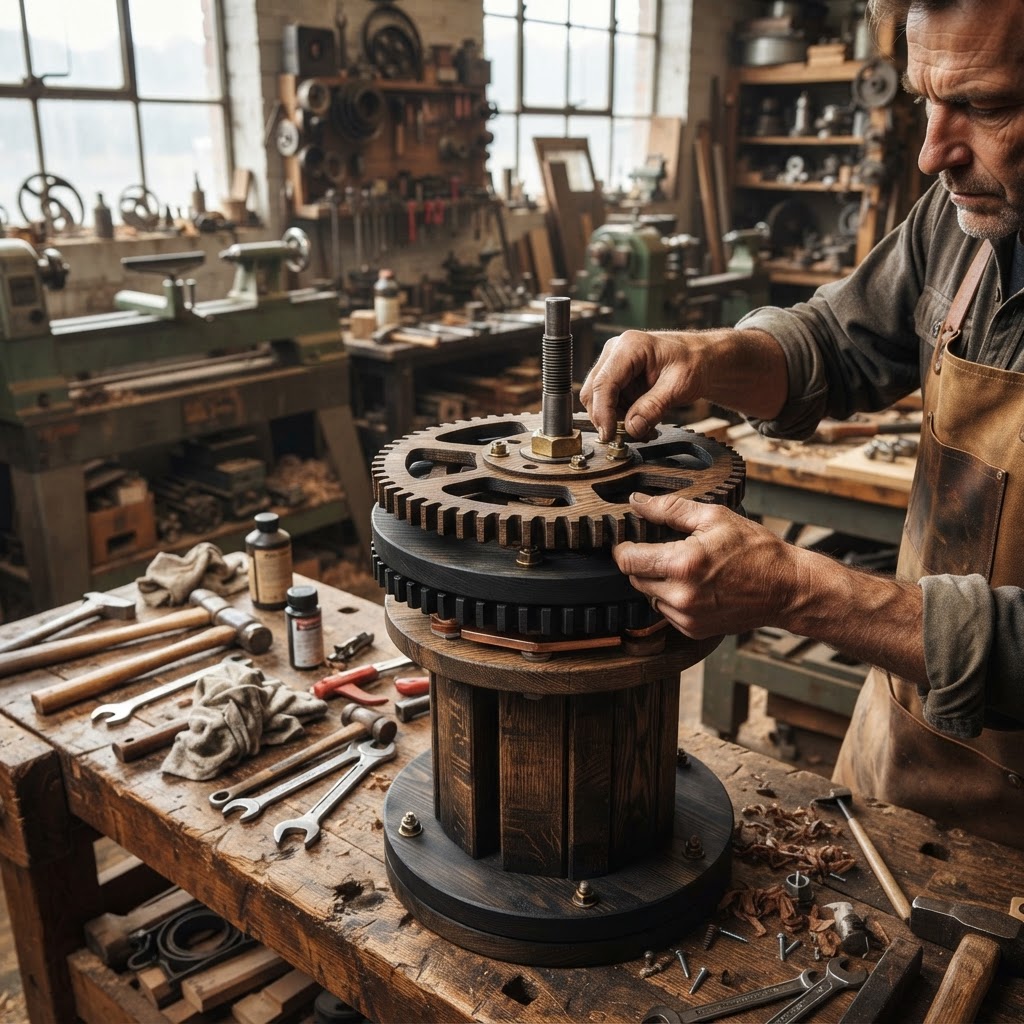 Vintage Patinated Copper Industrial Gear Seed Turbine — step 2