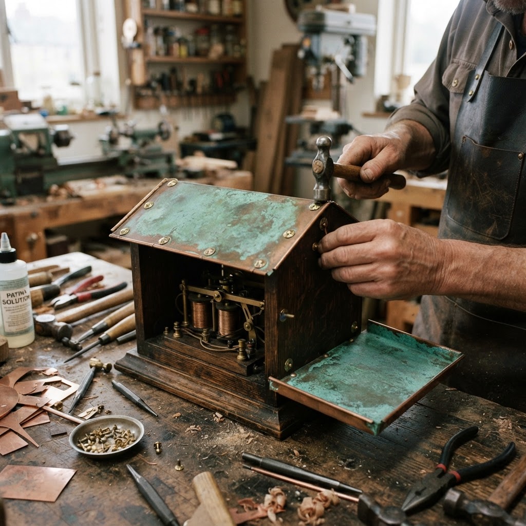 Vintage Patinated Copper Victorian Telegraphic Sounder Seed Relay — step 3