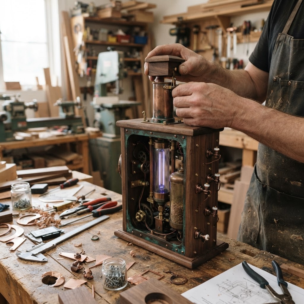 Vintage Patinated Copper Victorian Telegraphic Geissler-Tube Seed Illuminator — step 3