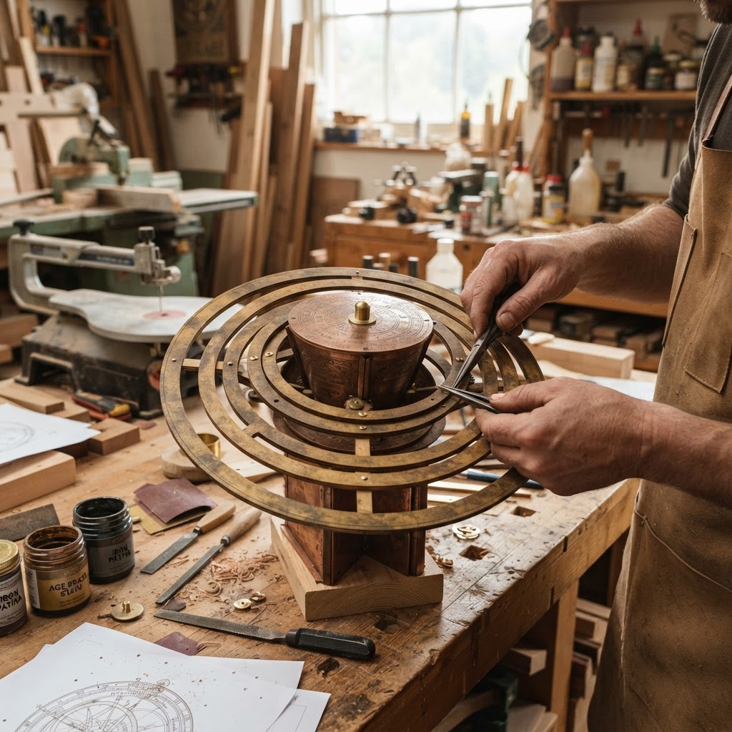Vintage Patinated Copper Victorian Astrolabe Seed Navigator — step 2