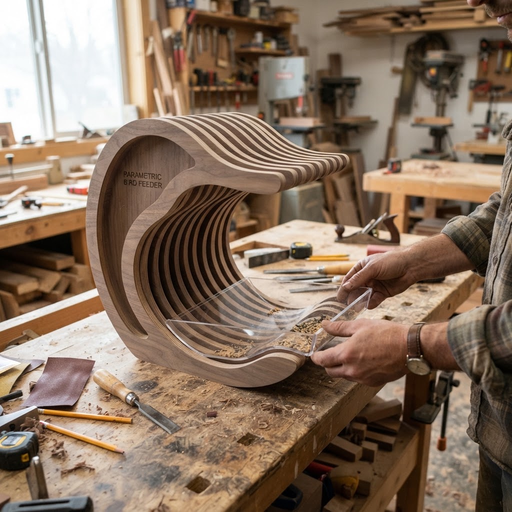 Abstract Parametric Ribbon Wave Bird Feeder — step 3