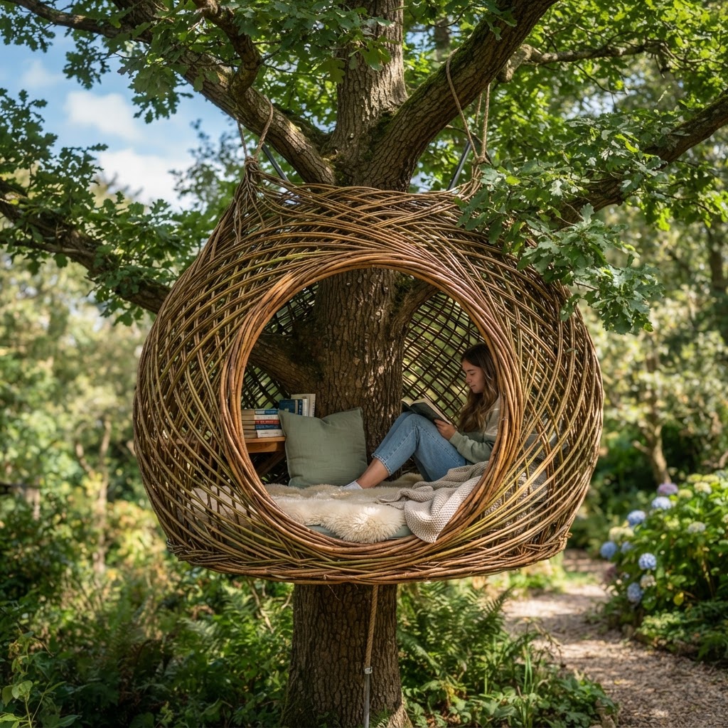 Bent-Laminated Willow Canopy Reading Nook