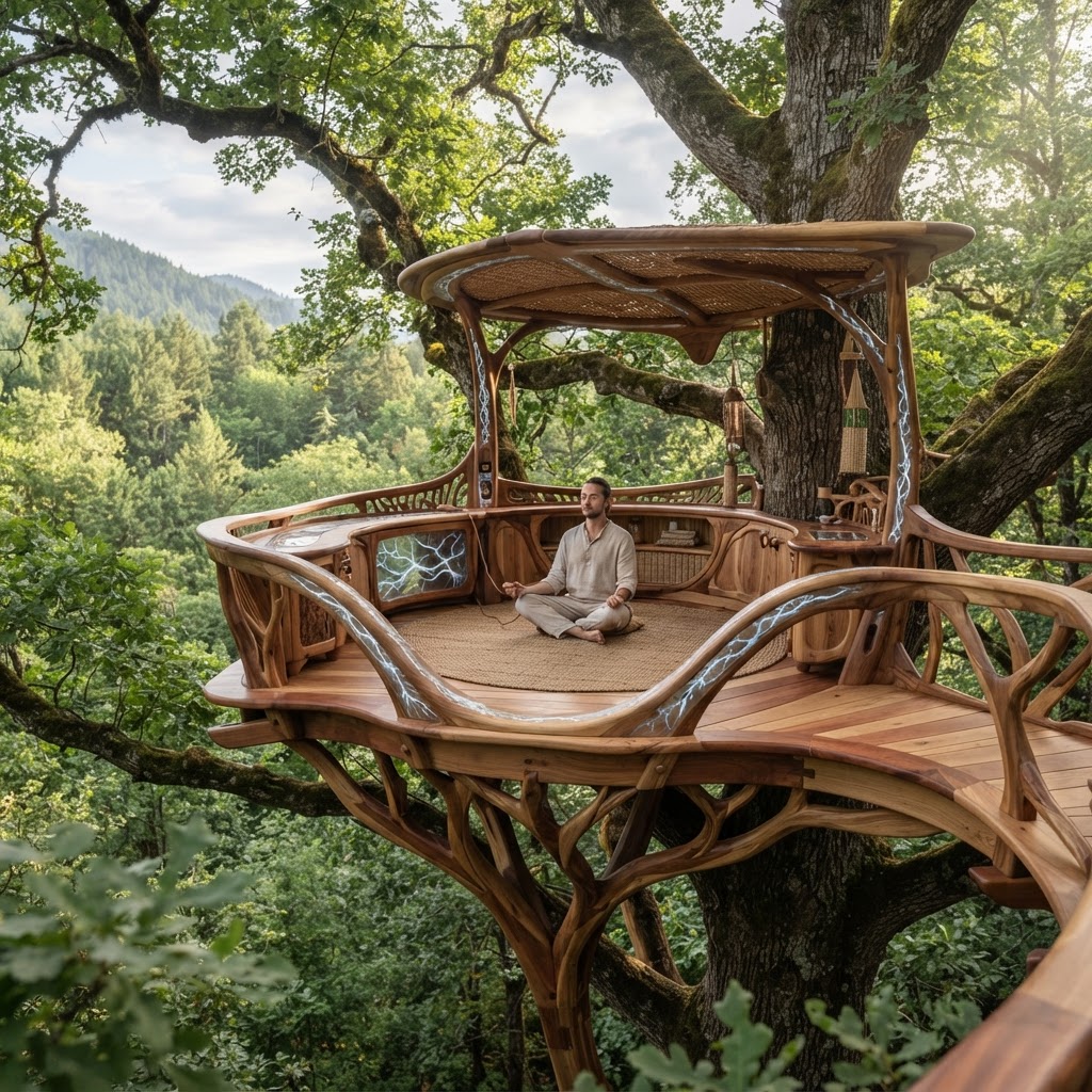 Bespoke Treetop Dendritic Mycelium-Infused Phyto-Electrostimulative Sap-Pulse Canopy Cloud-Ionizing Meditation Ledge