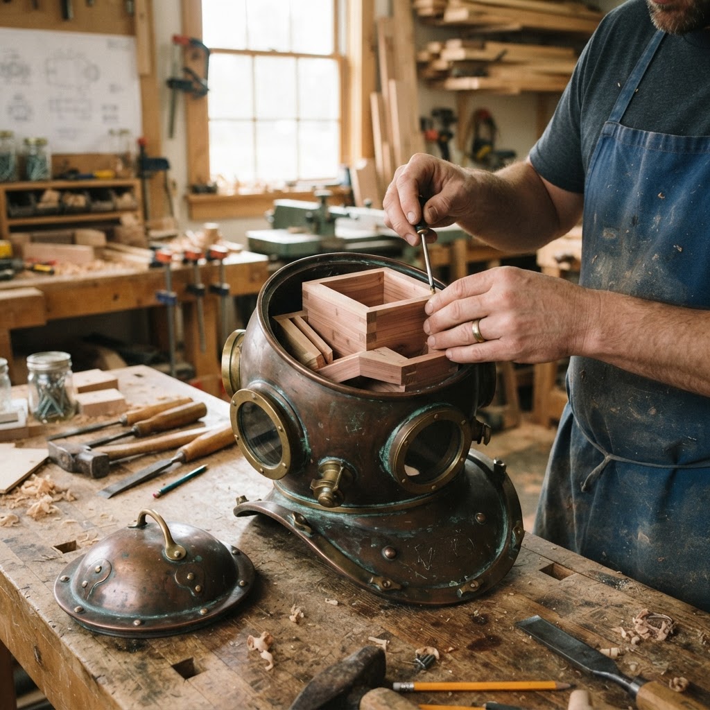 Vintage Patinated Copper Diving Suit Helmet Bird Feeder — step 4