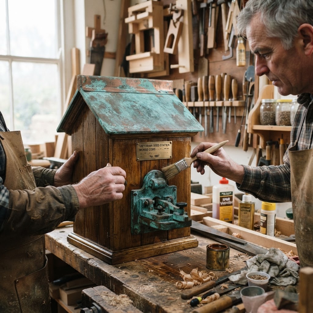 Vintage Patinated Copper Victorian Telegraphic Morse Code Seed Station — step 4
