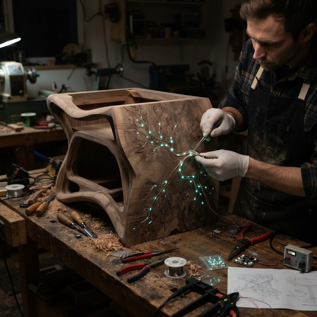Bespoke Treetop Dendritic Mycelium-Infused Phyto-Luminescent Sap-Flow Canopy Aurora-Vane Bedside Commode — step 3