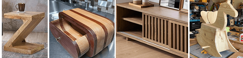 Easy woodworking projects you can build — side table, storage box, media console, and rocking horse