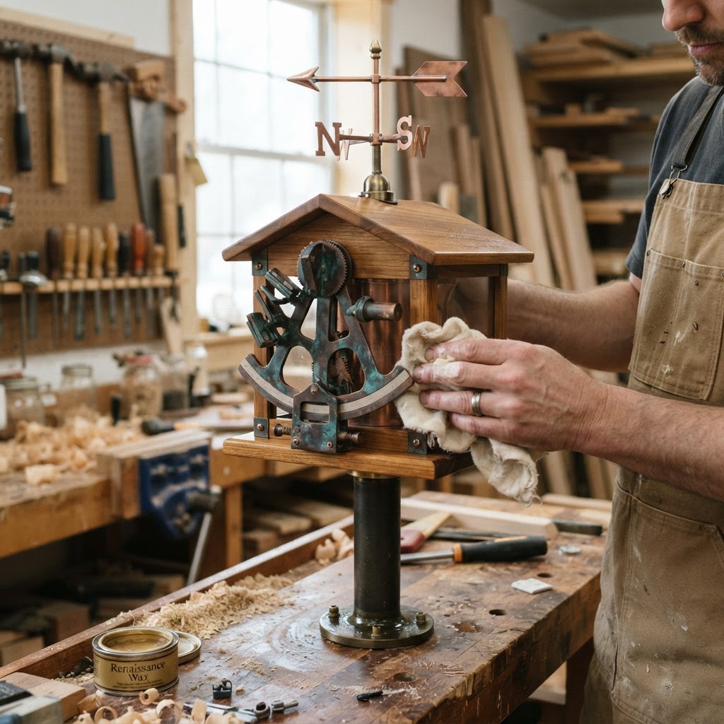 Vintage Patinated Copper Sextant Navigation Seed Station — step 4