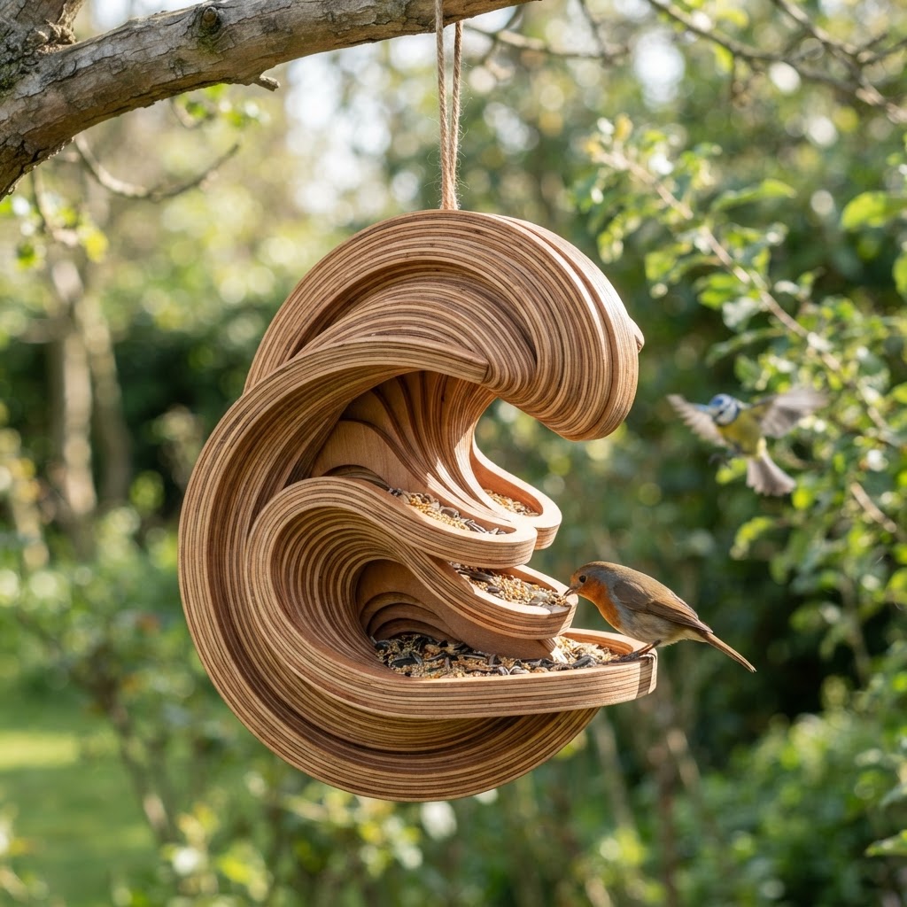Abstract Parametric Ribbon Wave Bird Feeder