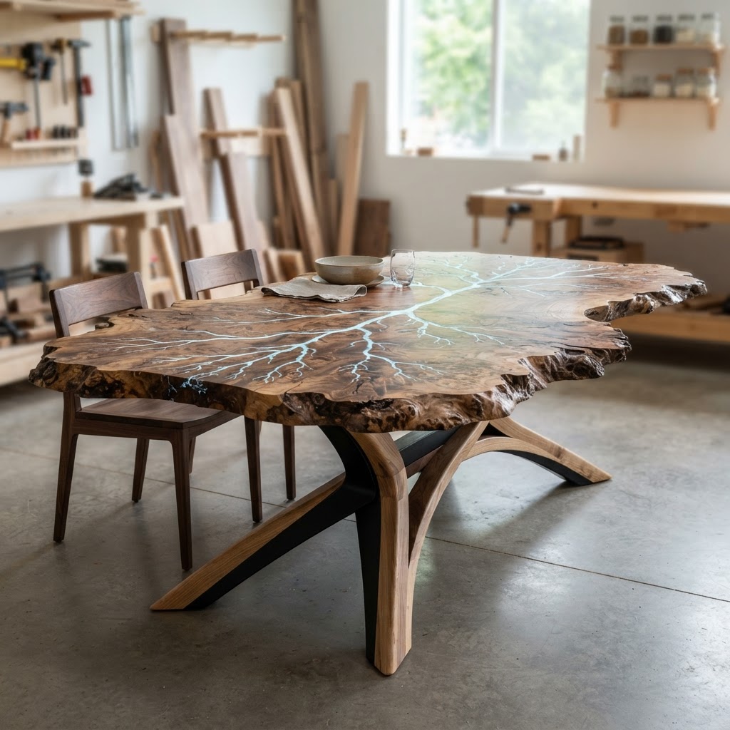 Bespoke Treetop Dendritic Mycelium-Infused Phyto-Tectonic Sap-Flow Canopy Seismic-Resonance Dining Table