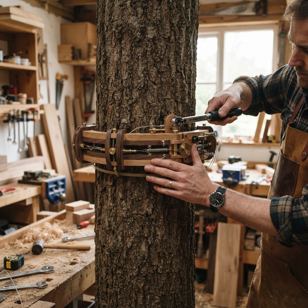 Bespoke Treetop Dendritic Mycelium-Infused Phyto-Kinetic Canopy Sap-Pulse Zenith Clock — step 1