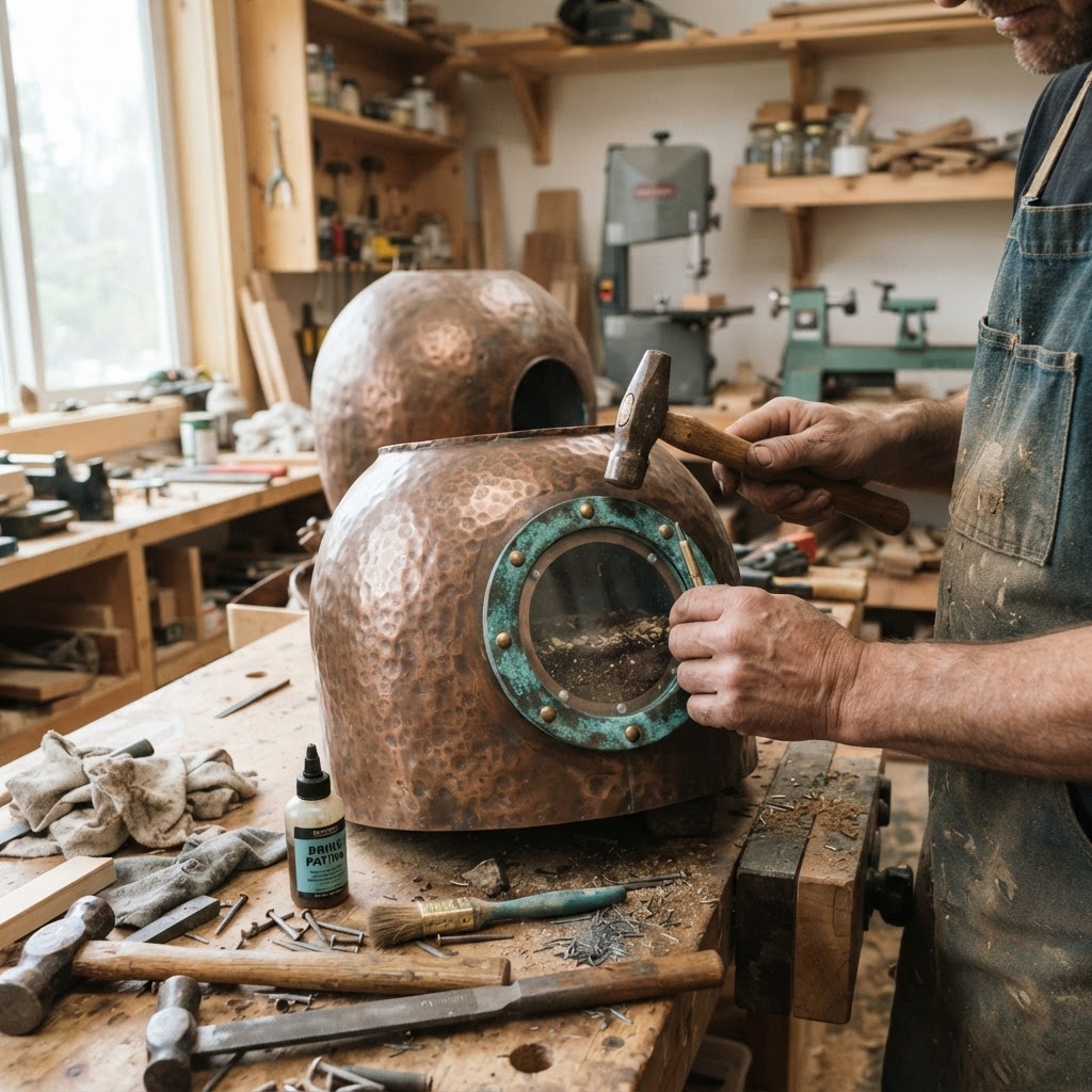 Vintage Patinated Copper Diving Helmet Seed Bathysphere — step 2