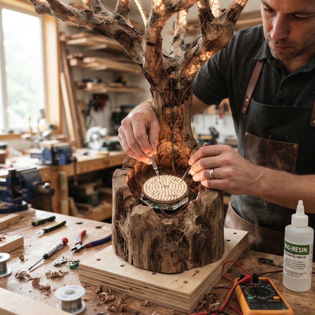 Bespoke Treetop Dendritic Mycelium-Infused Phyto-Luminescent Sap-Gradient Canopy Sconce — step 4
