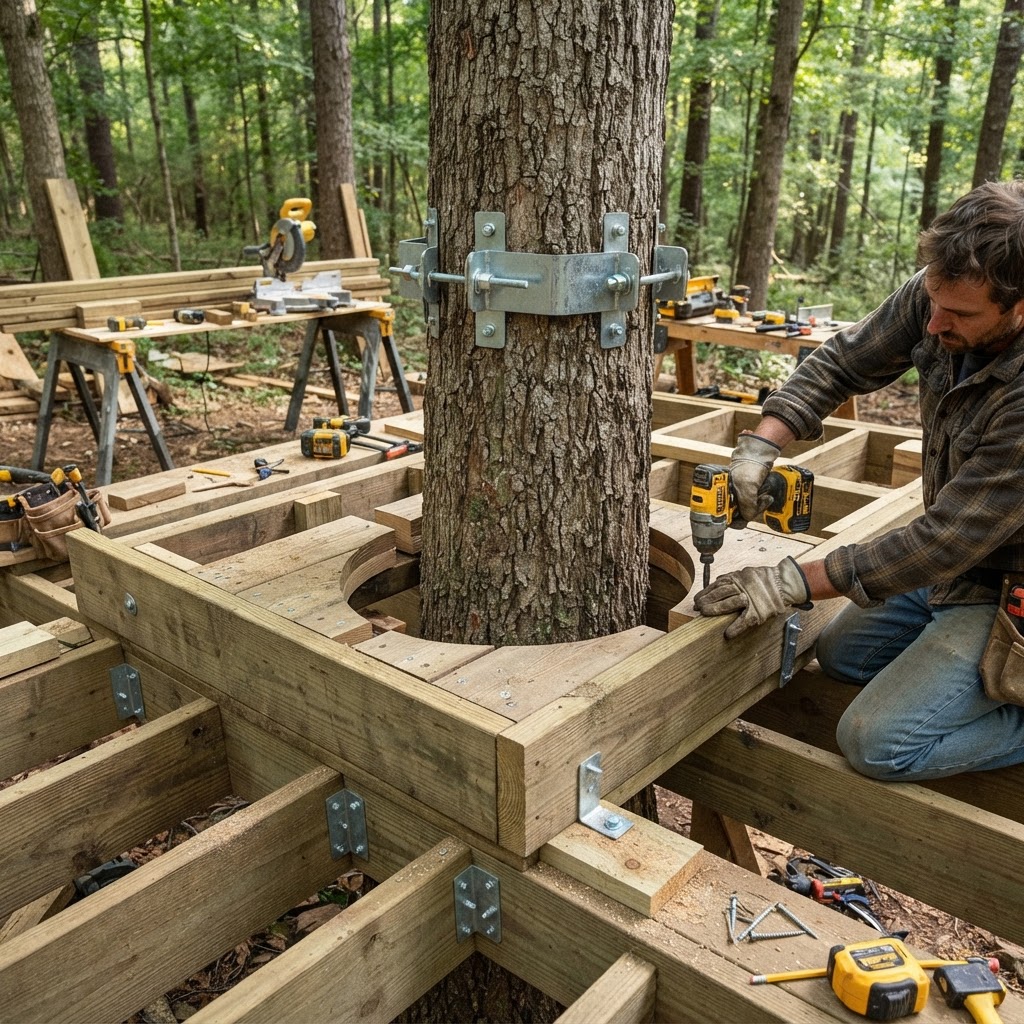Bespoke Petrified-Wood Mosaic Treetop Sanctuary — step 1
