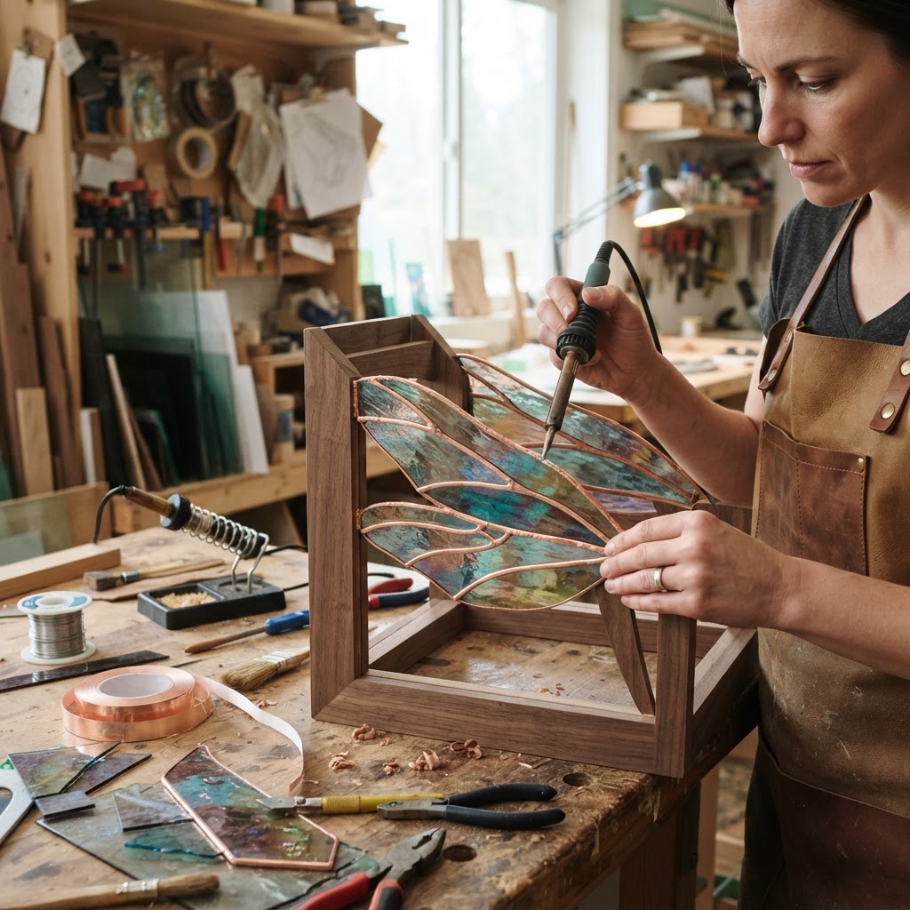 Art Nouveau Dragonfly Wing Stained-Glass Feeder — step 2