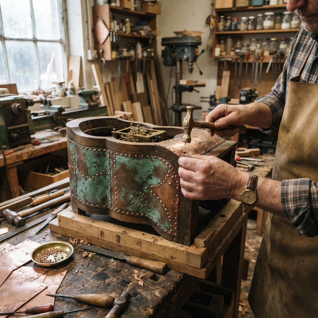 Vintage Patinated Copper Victorian Clockwork Chronometer Seed Escapement — step 3