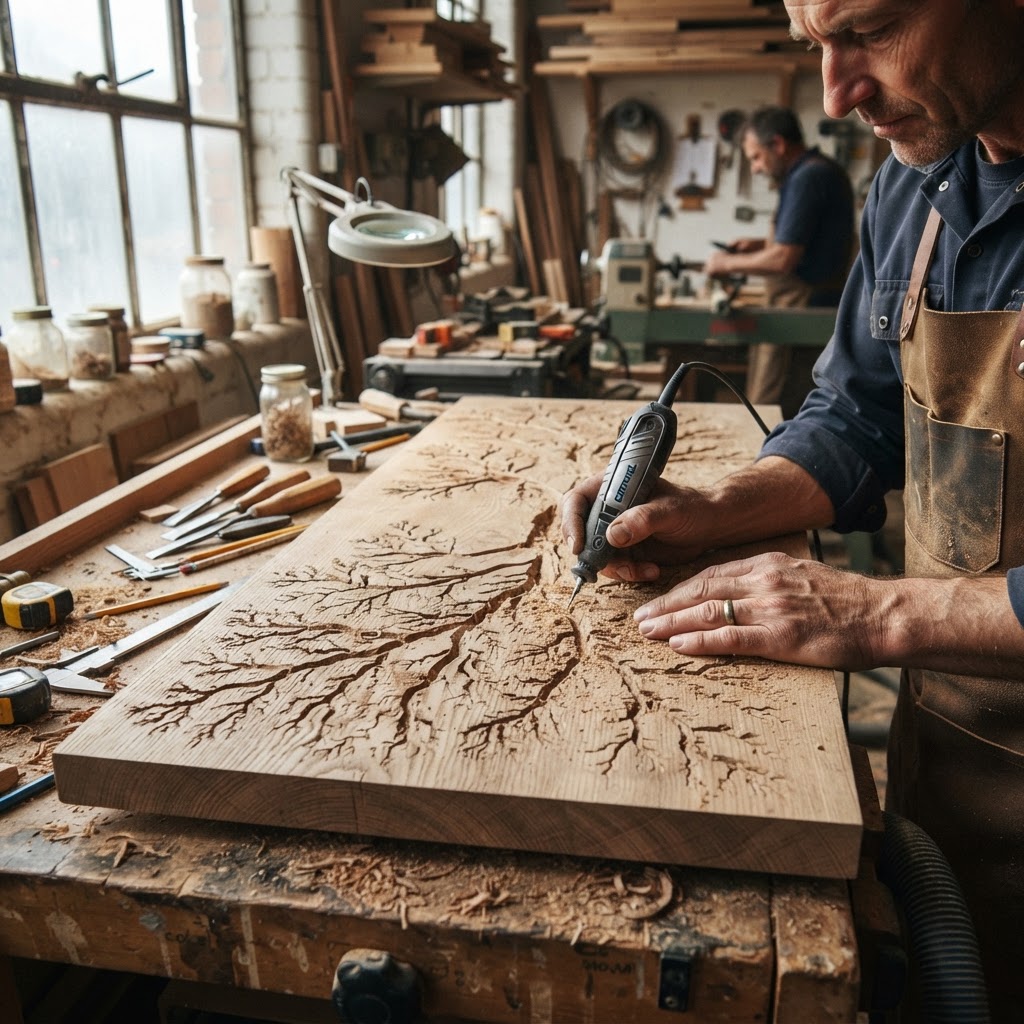 Bespoke Treetop Dendritic Mycelium-Infused Phyto-Glow Sap-Flow Canopy Inkwell Desk — step 1