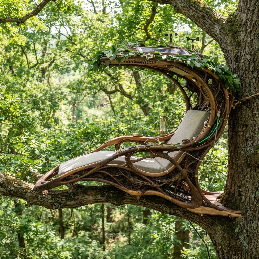Bespoke Treetop Dendritic Mycelium-Infused Phyto-Sonic Canopy Pollen-Collector Chaise