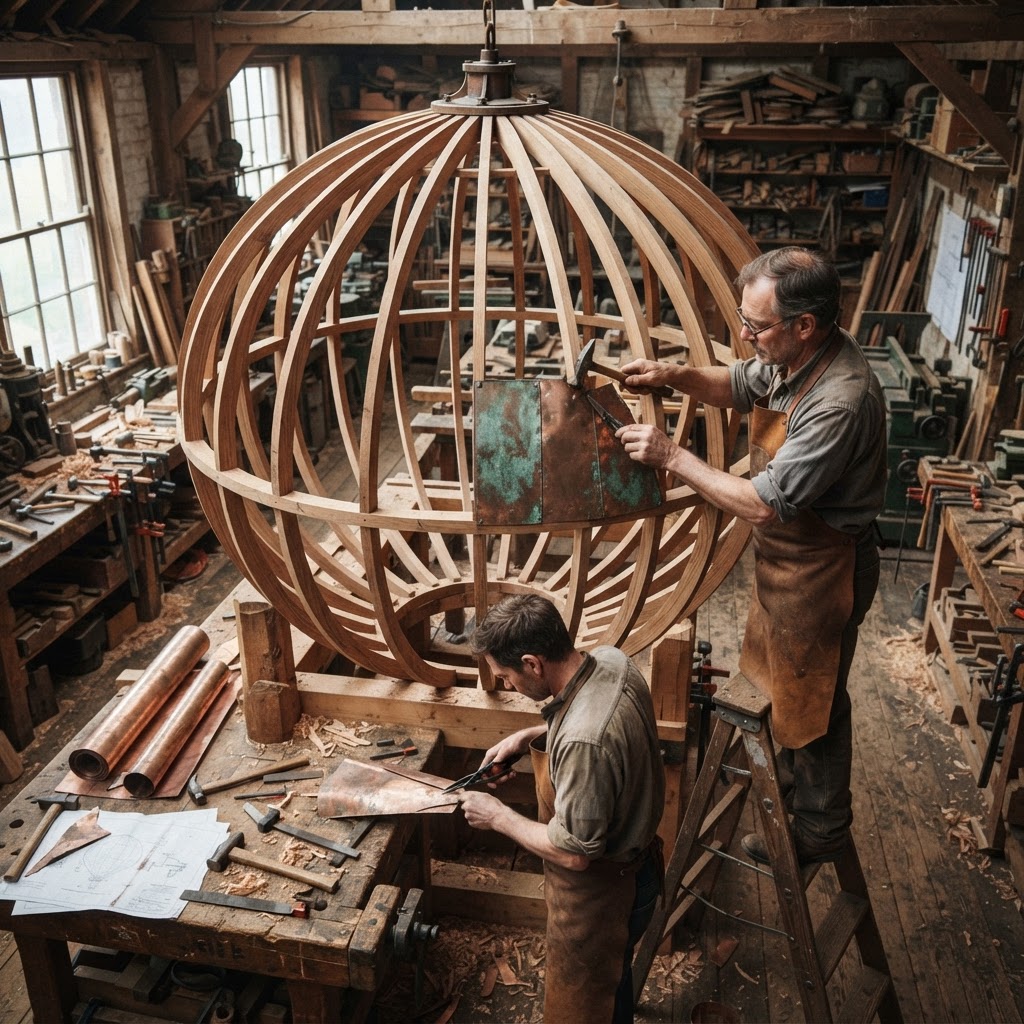 Vintage Patinated Copper Victorian Aeronaut Hot Air Balloon Seed Vessel — step 1