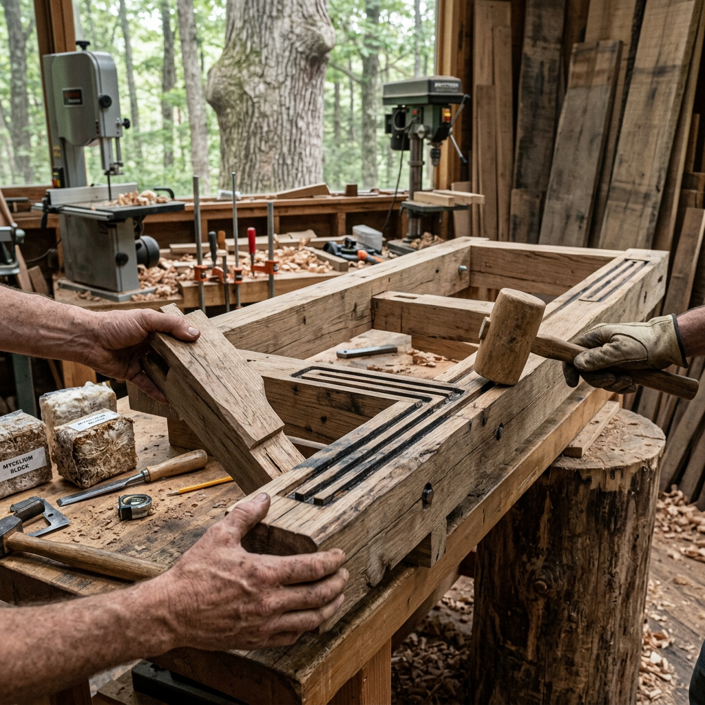 Bespoke Treetop Dendritic Mycelium-Infused Phyto-Kinetic Sap-Thermal Observatory Bench — step 1