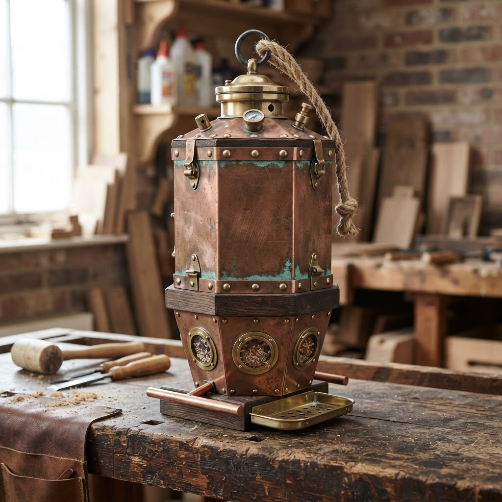 Vintage Patinated Copper Diving Suit Weighted Air Tank Seed Reservoir