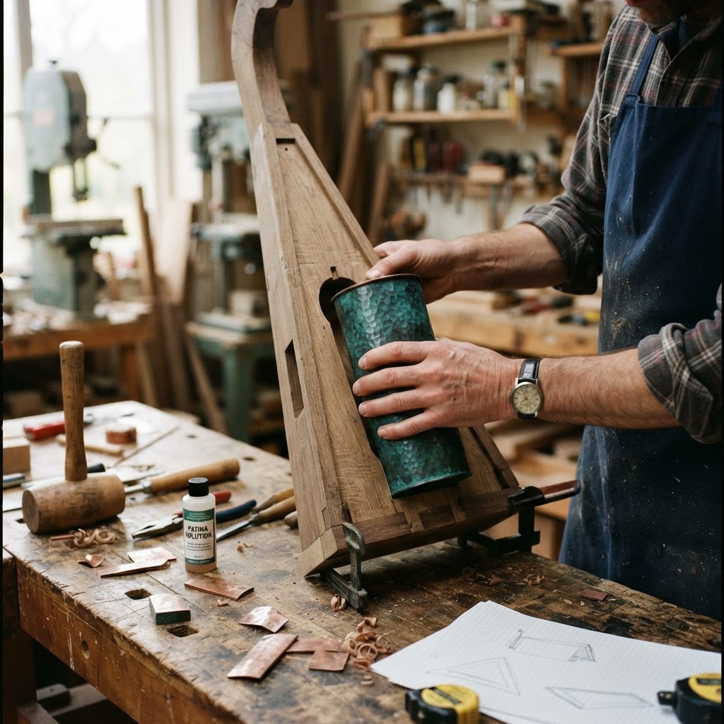 Vintage Patinated Copper Aeolian Harp Seed Resonator — step 2
