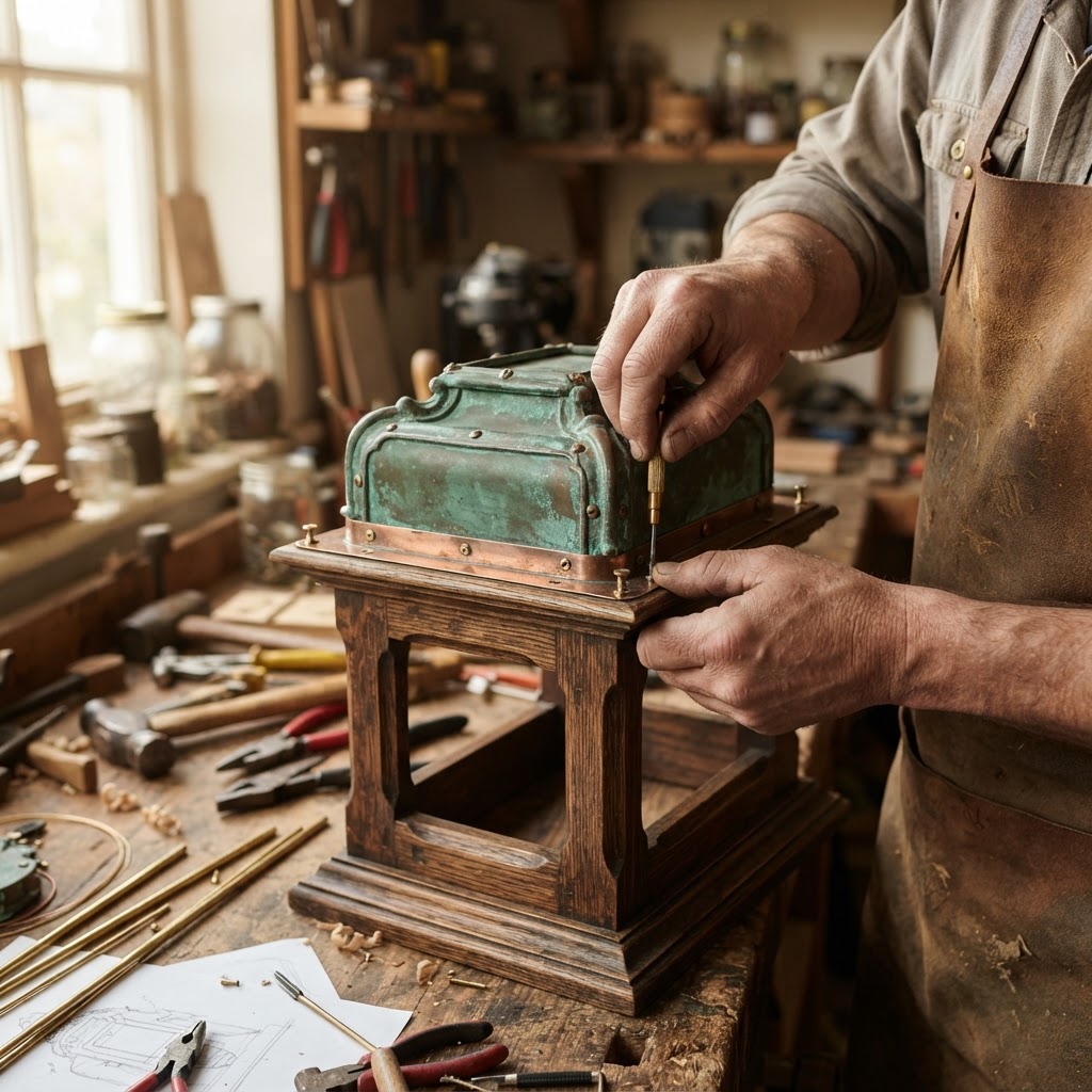 Vintage Patinated Copper Victorian Telegraphic Morse Code Seed Transmitter — step 2