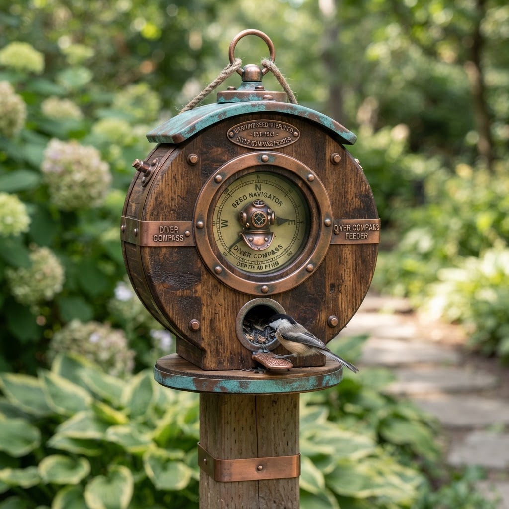 Vintage Patinated Copper Diving Suit Weighted Diver Compass Seed Navigator