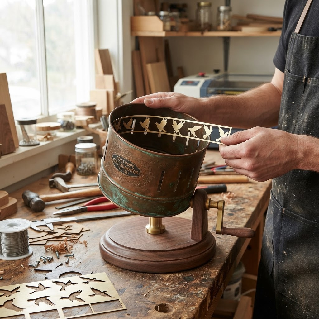 Vintage Patinated Copper Victorian Zoetrope Seed Animator — step 4