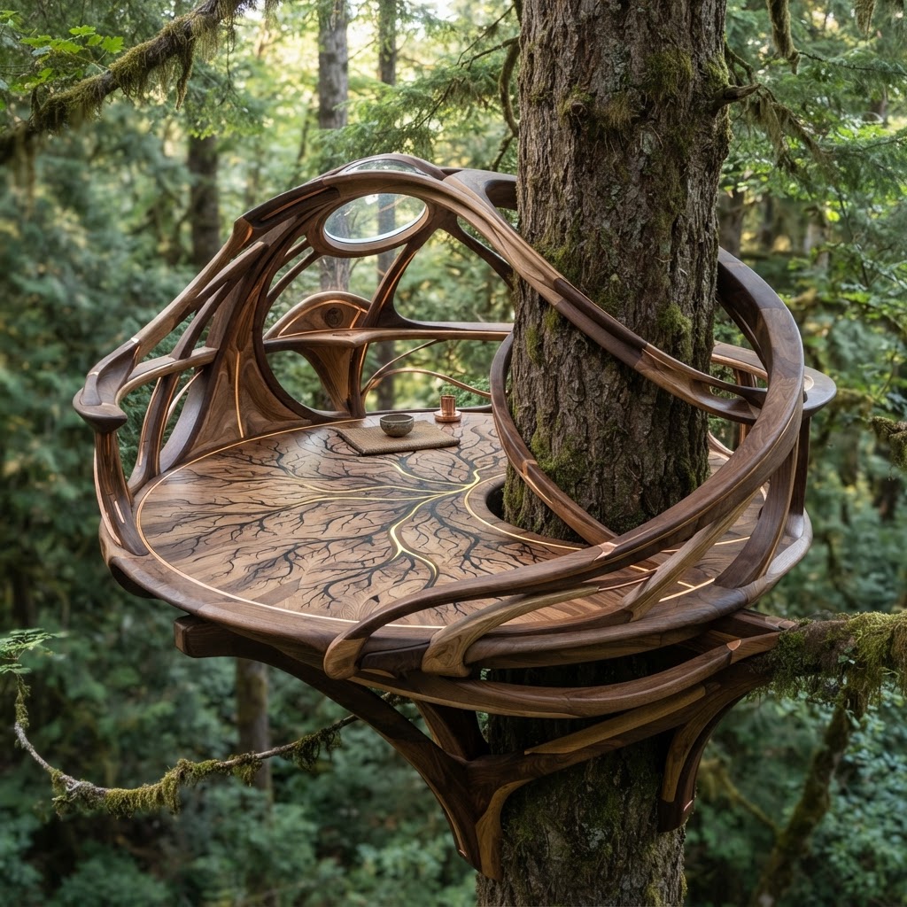 Bespoke Treetop Dendritic Mycelium-Infused Phyto-Oscillatory Sap-Flow Canopy Zenith-Tracing Meditation Plinth