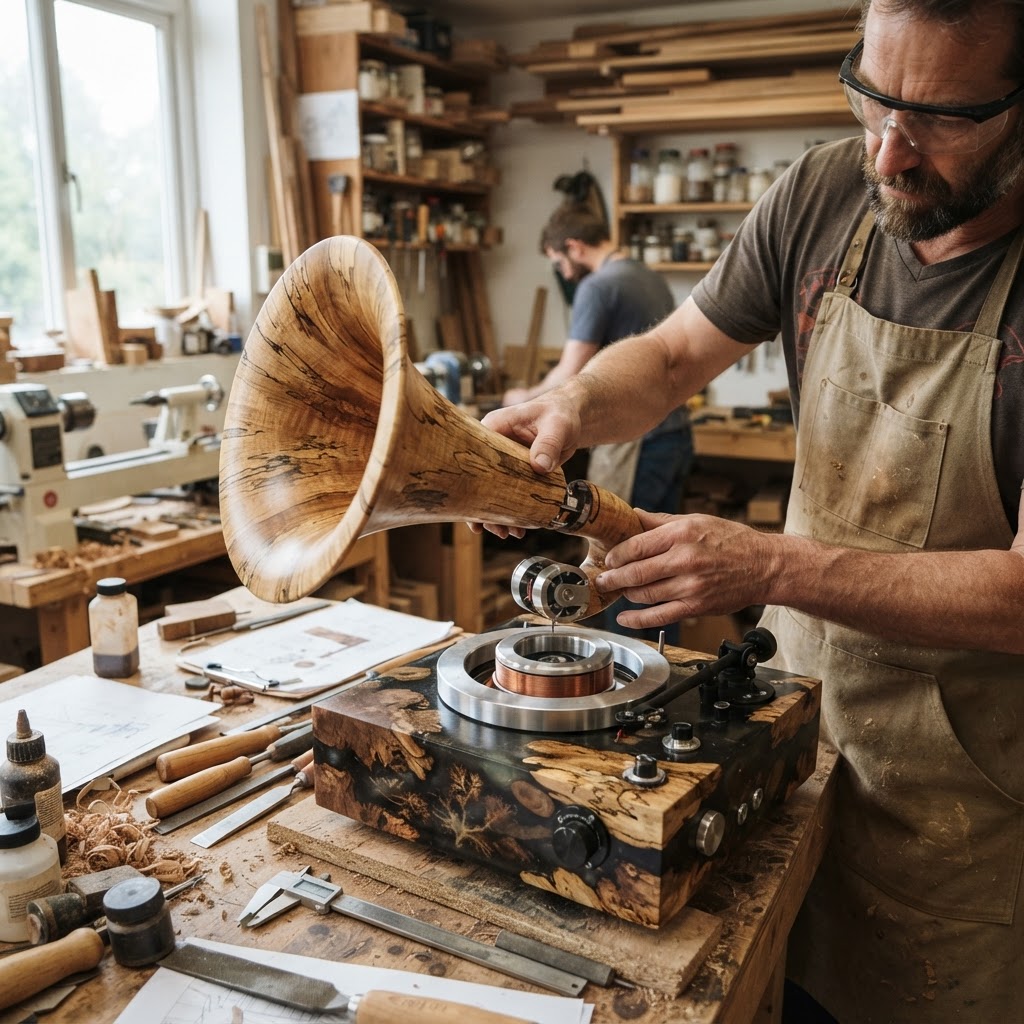 Bespoke Treetop Dendritic Mycelium-Infused Phyto-Sonic Resin Canopy Gramophone — step 3