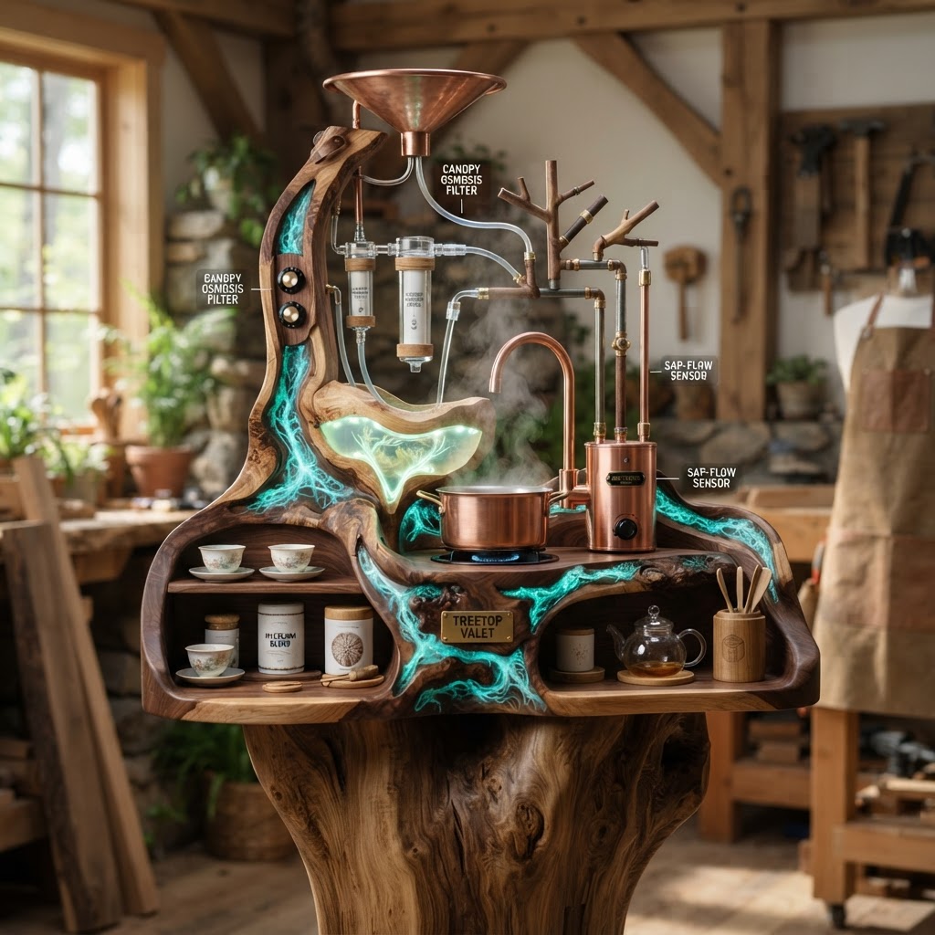 Bespoke Treetop Dendritic Mycelium-Infused Phyto-Luminous Sap-Flow Canopy Osmosis-Filtering Tea Valet