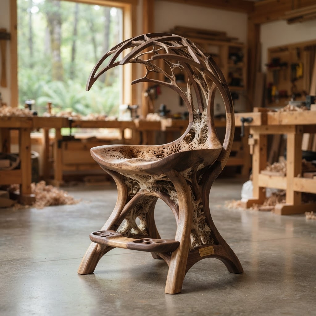 Bespoke Treetop Dendritic Mycelium-Infused Phyto-Sonic Canopy Echo-Chamber Meditation Stool