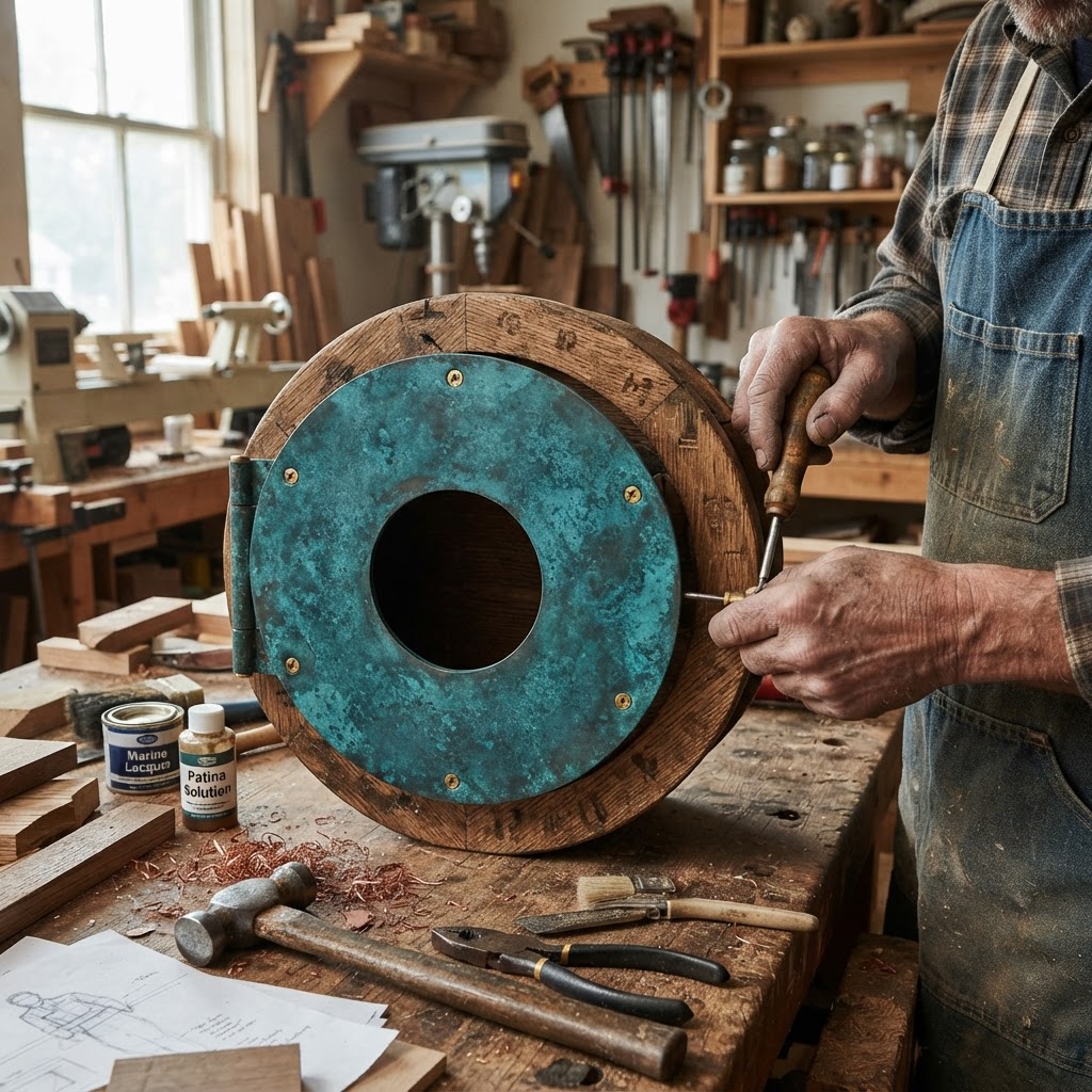 Vintage Patinated Copper Maritime Portlight Seed Portal — step 2