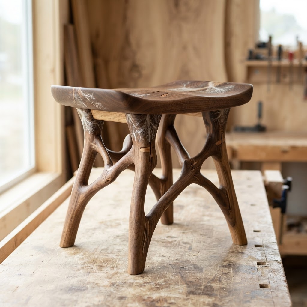 Bespoke Treetop Dendritic Mycelium-Infused Phyto-Tectonic Sap-Flow Canopy Zephyr-Mapping Meditation Stool
