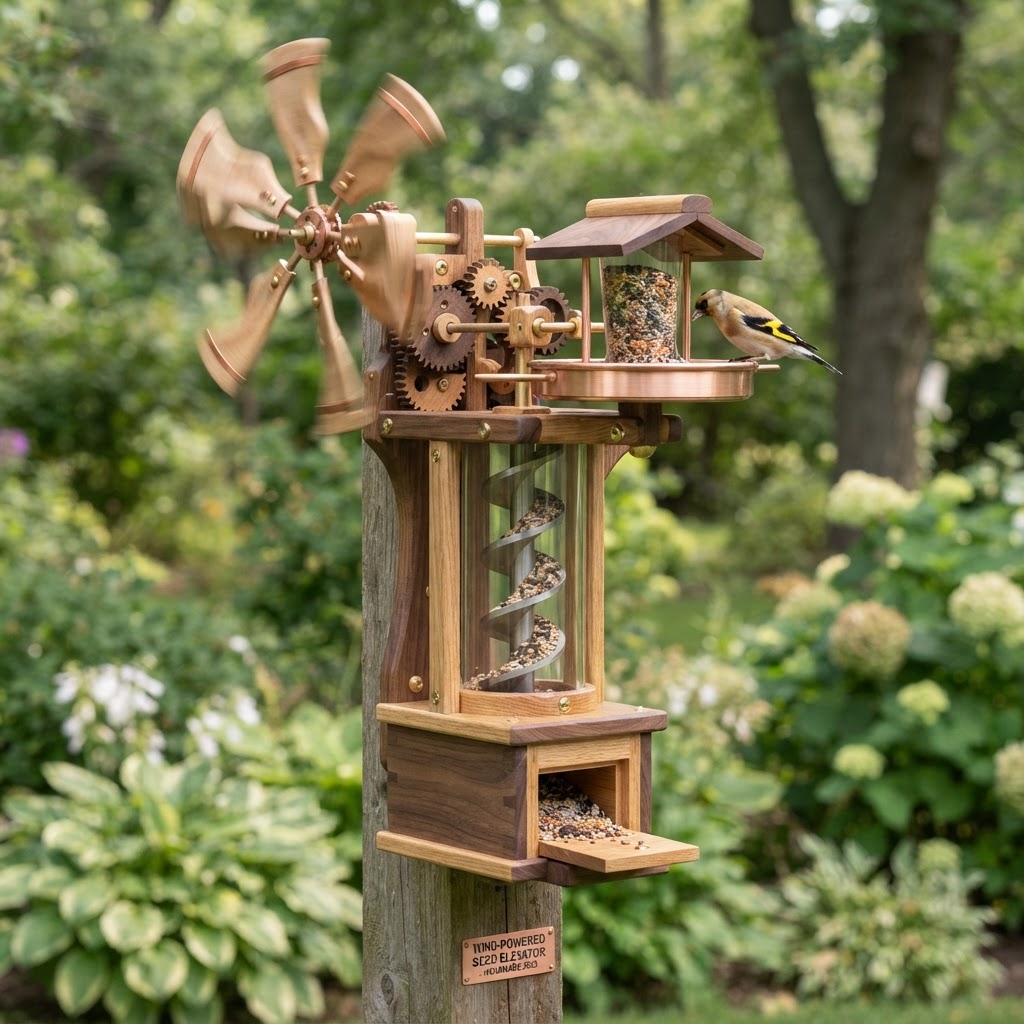 Kinetic Wind-Powered Archimedean Screw Seed Elevator