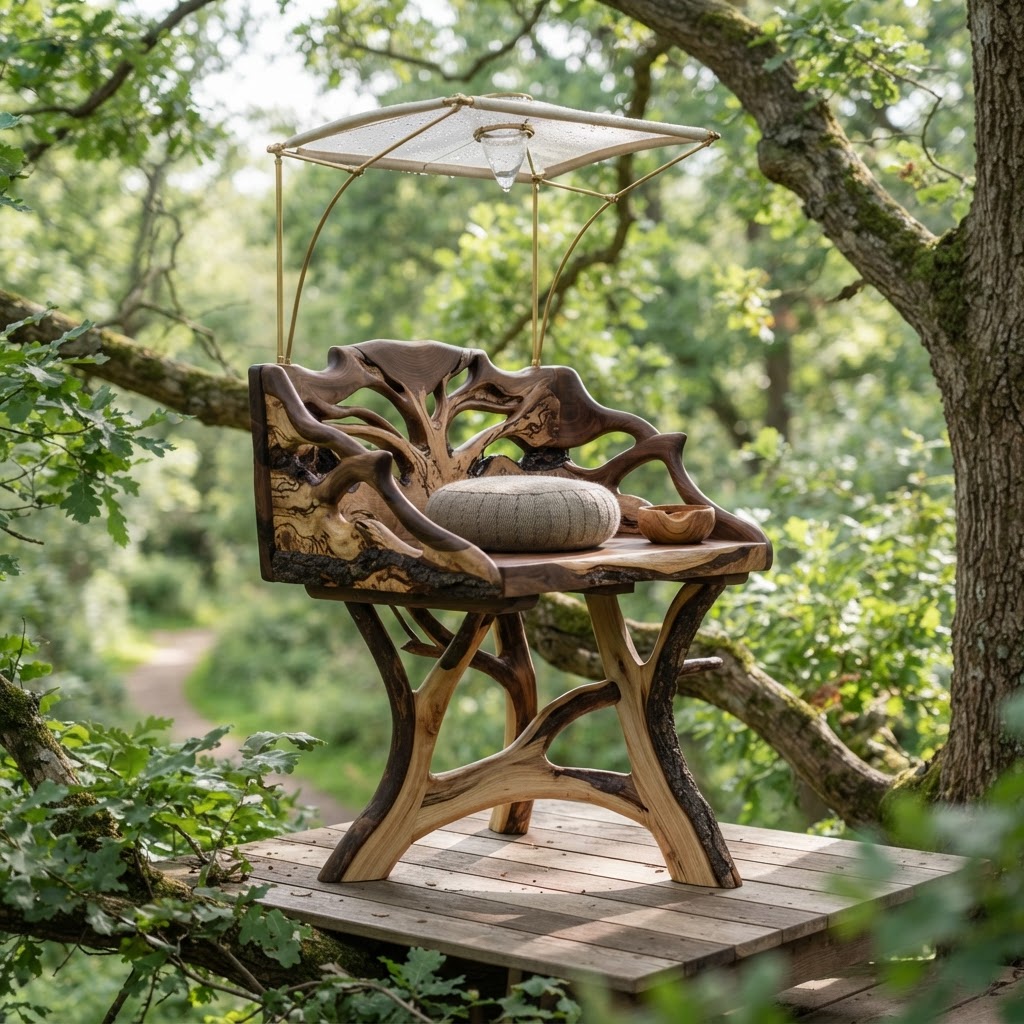 Bespoke Treetop Dendritic Mycelium-Infused Phyto-Baric Sap-Flow Canopy Dew-Harvesting Meditation Stool